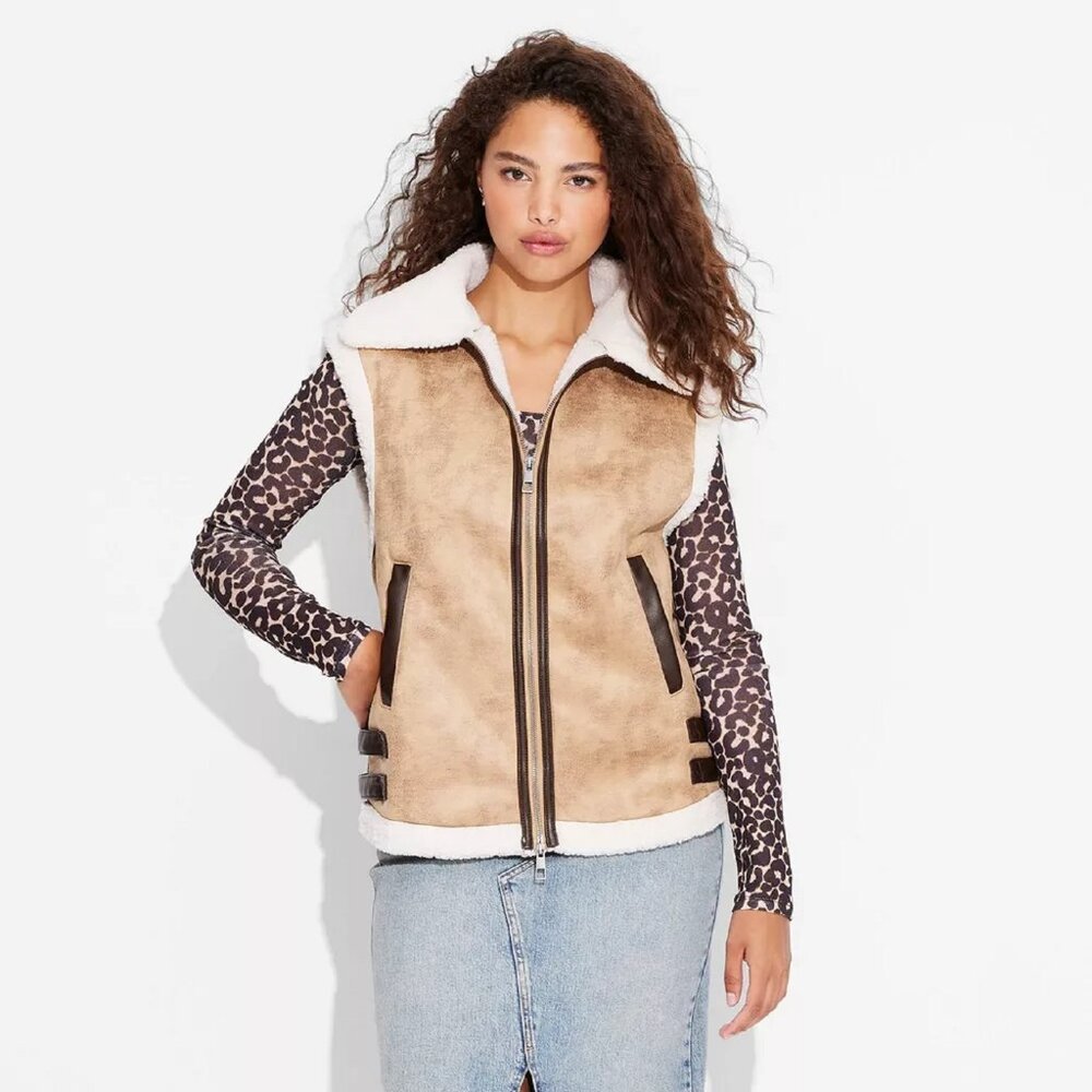 brand new Size XXL Wild Fable Women's IVORY Faux Shearling Vest Sueded Finish - Picture 4 of 4